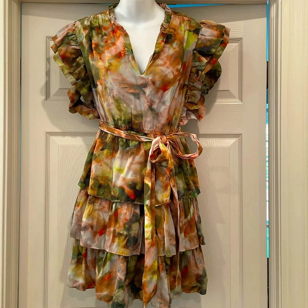 Marie Oliver Emery tiered ruffle mini dress sz xl - Picture 2 of 6